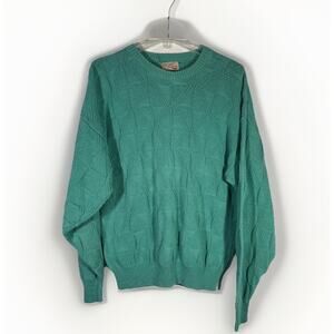Vintage The Fox Collection Mens L Green Cotton Knit Sweater 80s Preppy Pullover